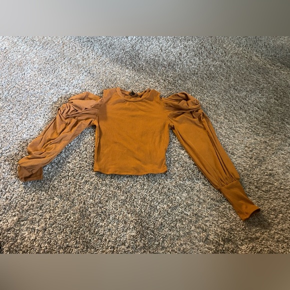 Fashion nova brown Ruched Long Sleeve Crop Blouse - Picture 2 of 3